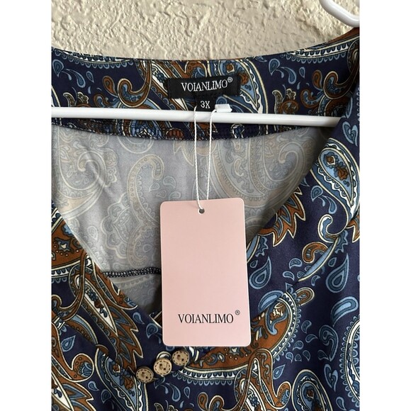 (2) NWT Voianlimo 3x Blouse Paisley Flowy Summer Vacation Boho Church Comfort - Picture 3 of 11